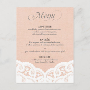 Peach Snöre Doily Bröllop Menu Vykort