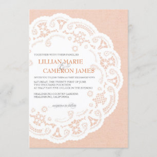 Peach Snöre Doily Wedding bjudande Inbjudningar