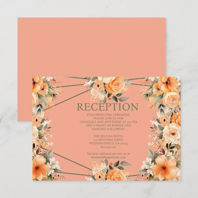 Peach sommarbröllops mottagning inneslutande kort (Fram/baksida)