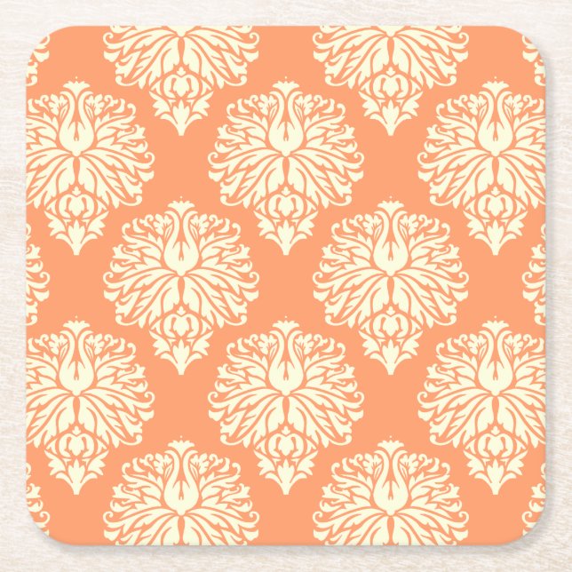 Peach Southern Cottage Damask Underlägg Papper Kvadrat (Framsidan)