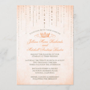 Peach Sparkles & Krona Fairytale Bröllop Inbjudningar