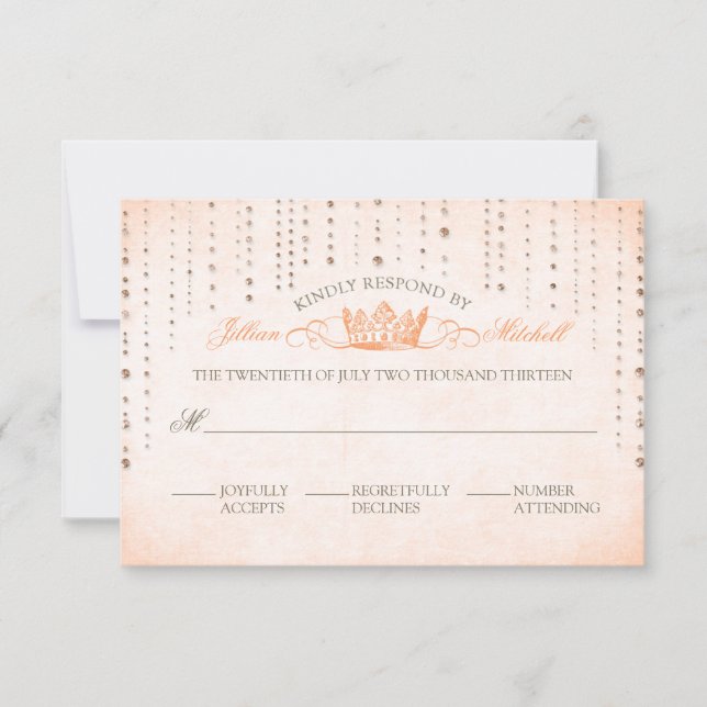 Peach Sparkles & Krona Fairytale Bröllop OSA Card Kort (Framsida)
