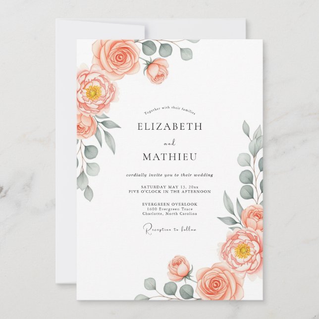 Peach Stately Spring Wedding Inbjudningar (Framsida)