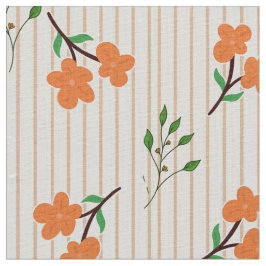 Peach Stripe Floral Botanical Ivory Linen Fabric Tyg