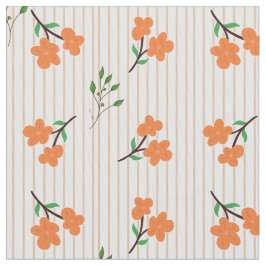 Peach Stripe Floral Botanical Pima Cotton Fabric Tyg
