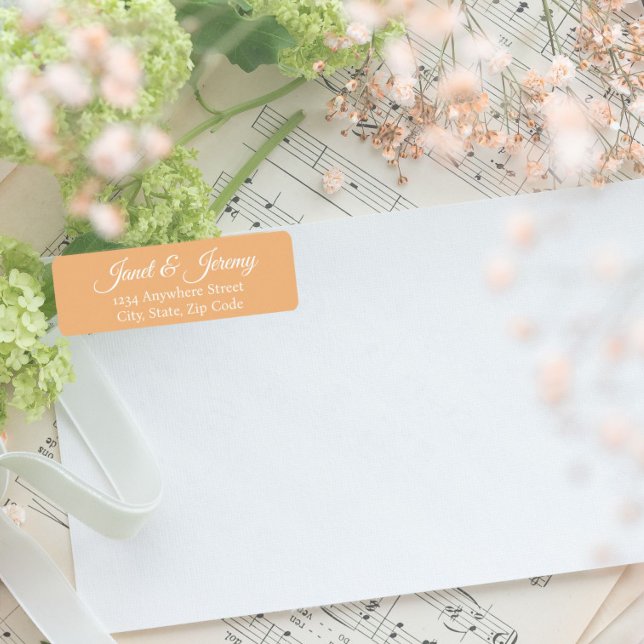 Peach Stylized Namn Bröllop Returadress Returadress Etikett (In Situ Wedding)