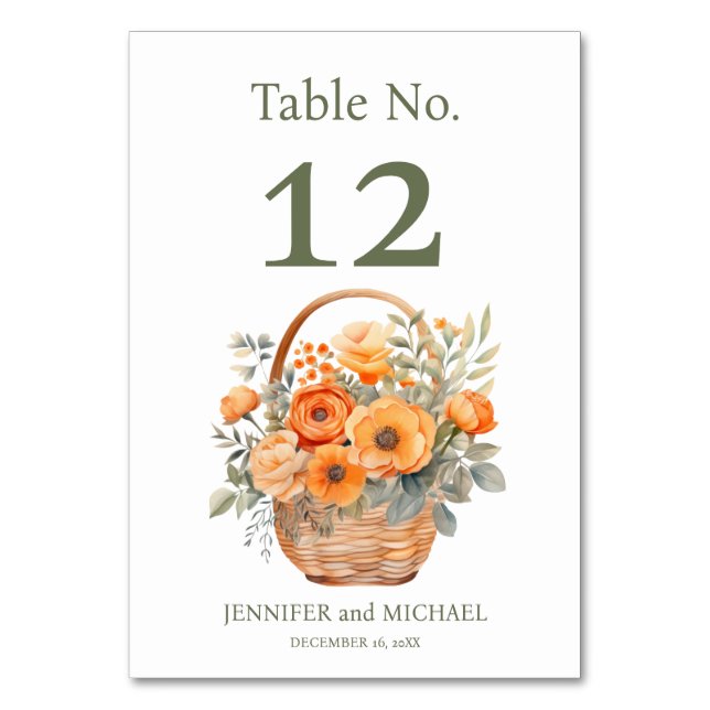 Peach Summer Bröllop Bordsnummer (Framsidan)