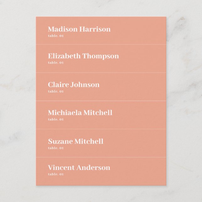 Peach Summer Bröllop Place Card DIY Inbjudningar (Framsida)
