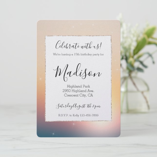 Peach Sunrise Gnistra Födelsedag Inbjudningar (Stående Fram)