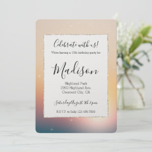 Peach Sunrise Gnistra Födelsedag Inbjudningar