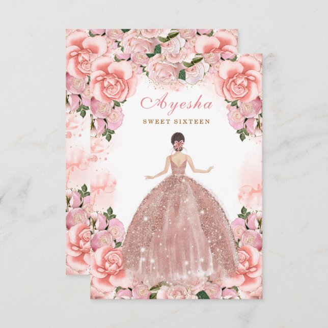  Peach Sweet sixteen Birthday-inbjudningskort Inbjudningar (Fram/baksida)