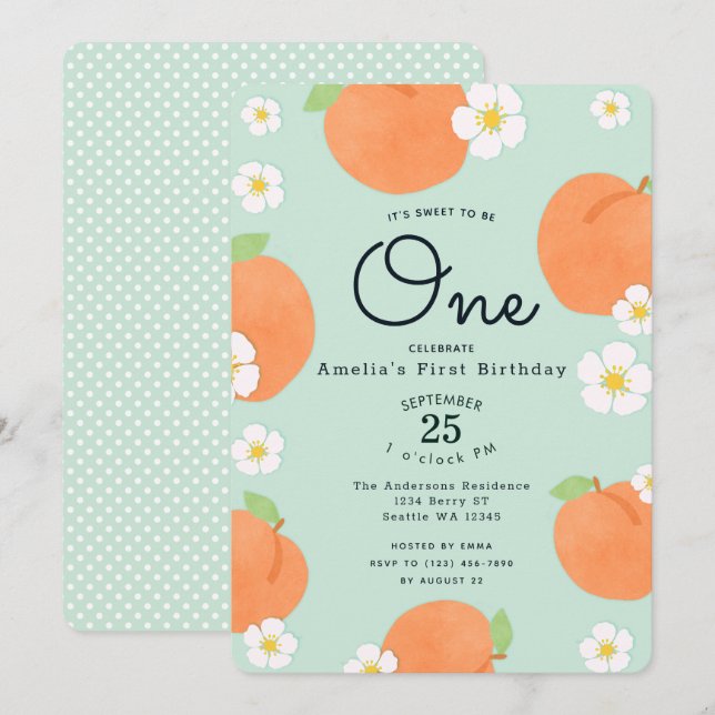 Peach Sweet to be one 1st Birthday Call Inbjudningar (Fram/baksida)