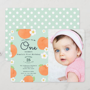 Peach Sweet to be one 1st Birthday Photo Inbjudningar