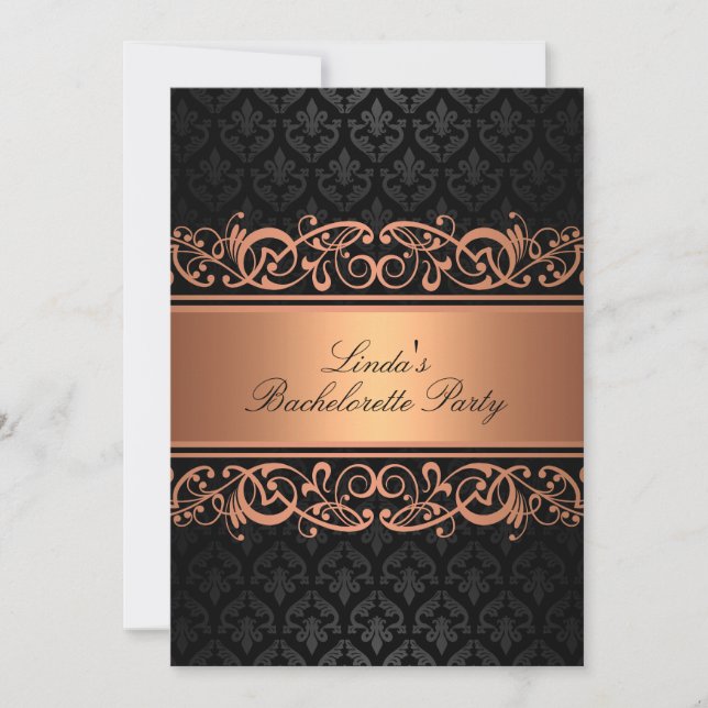 Peach Swirl Damask | Inbjudan till Bachelorette-pa (Framsida)