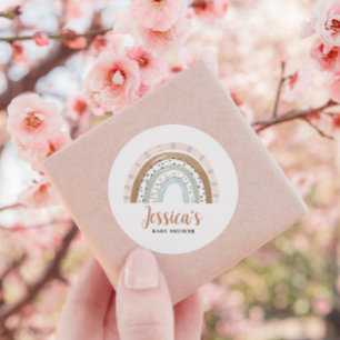 Peach Tan Sage Boho Rainbow Baby Shower Runt Klistermärke