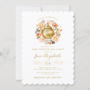 Peach Tea Party A Baby håller på att blåsa babysko Inbjudningar