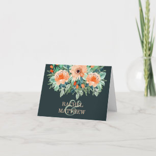 Peach Teal Jade Watercolor Bröllop Tack Kort