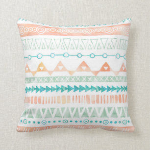 Peach Teal Mint Watercolor Tribal Pillow Kudde