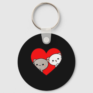 Peach Tecknad Kärlek Goma Cat Valentine Day Heart Nyckelring