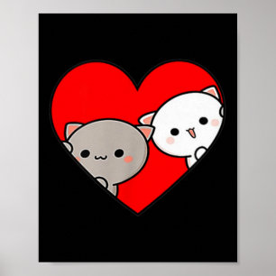 Peach Tecknad Kärlek Goma Cat Valentine Day Heart Poster