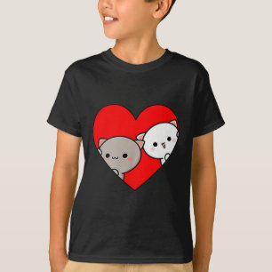 Peach Tecknad Kärlek Goma Cat Valentine Day Heart T Shirt