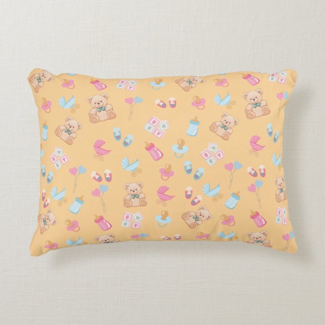 Peach teddy nursey pillow prydnadskudde (Framsidan)