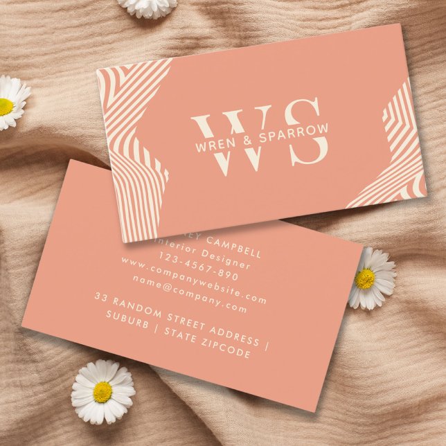 Peach Terracotta Abstrakt Classy Monogram Modern Visitkort (Peach Terracotta Abstract Classy Monogram Modern Business Card )