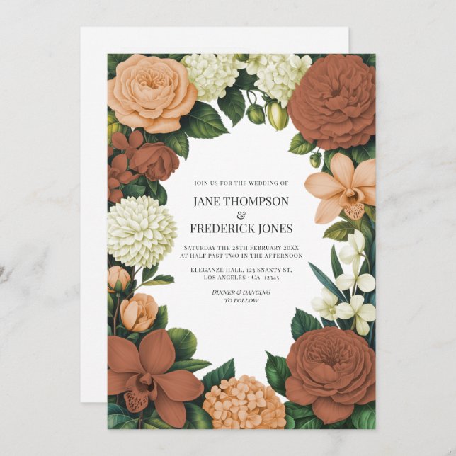 Peach, Terracotta & Cream Floral Wedding Inbjudningar (Fram/baksida)
