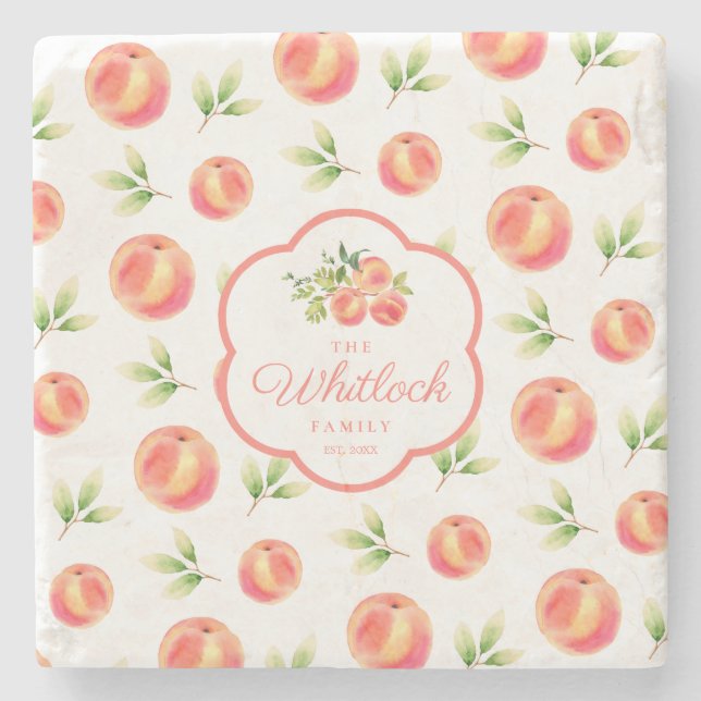 Peach Theme Personlig Family Namn Stenunderlägg (Framsidan)