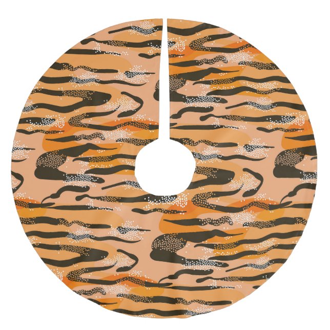Peach Tiger Rand Mönster Julgransmatta Borstad Polyester (Framsidan)