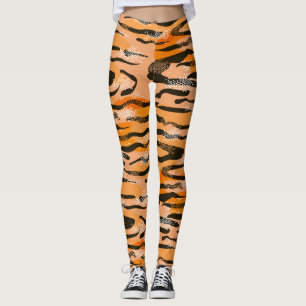 Peach Tiger Rand Mönster Leggings