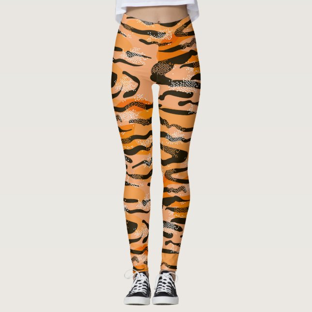 Peach Tiger Rand Mönster Leggings (Framsida)