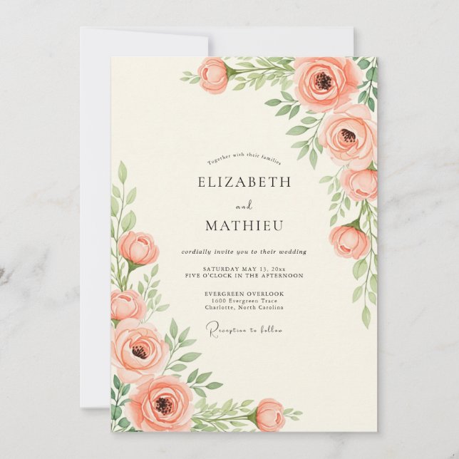 Peach Tranquil Spring Wedding Inbjudningar (Framsida)