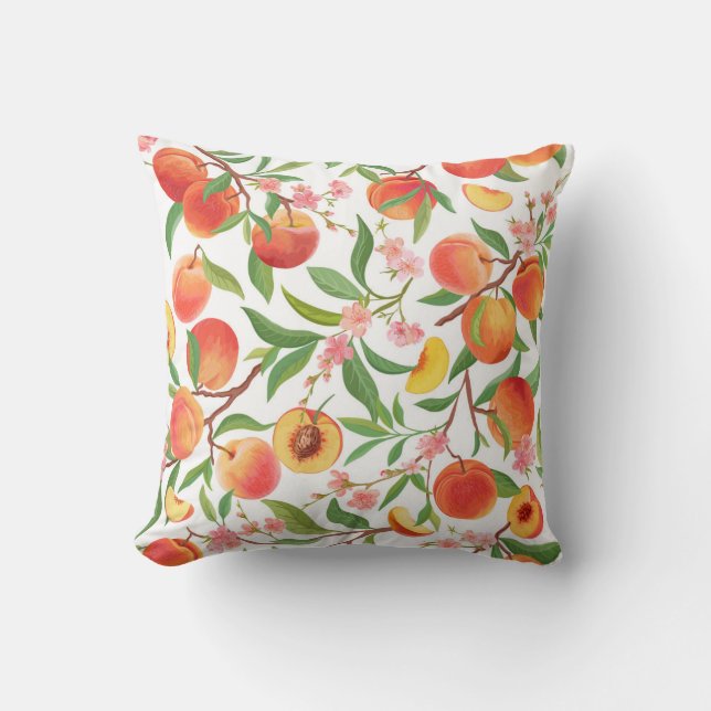 Peach Tropical Fruit Vintage Mönster. Kudde (Framsida)