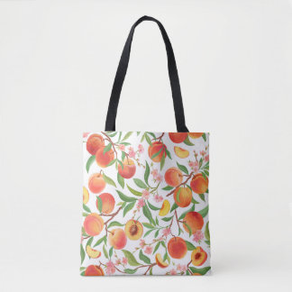 Peach Tropical Fruit Vintage Mönster. Tygkasse