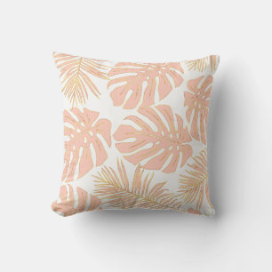 Peach tropical monstera löv mönster kudde