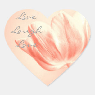 Peach Tulip Live, Laugh, Kärlek Hjärtformat Klistermärke