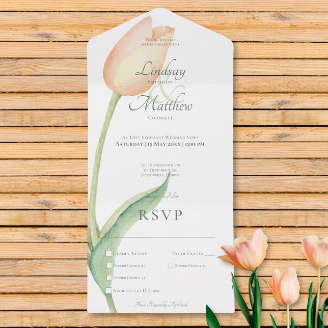 Peach  Tulip Solo Modern Middag (Peach Blush Tulip Solo Modern Dinner All In One Invitation)