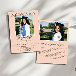 Peach Two Photo Script Graduation Announcement  Inbjudningar