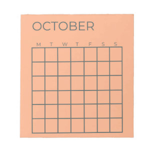 Peach Undatated oktober Calendar for Planner Anteckningsblock