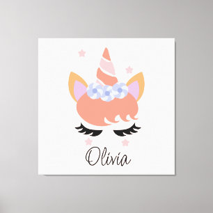 Peach Unicorn Lash Girly Canvastryck