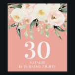 Peach vattencolor blommigt 30års födelsedag-partif vinflaska etikett<br><div class="desc">Persikofärgad blommigt 30 födelsedagsfesters dekoration. Snygg elegant,  modernt party-tema.</div>