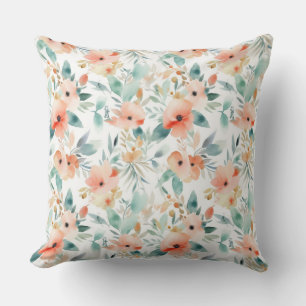 Peach-vattenfärgsskudd för blommigt kudde