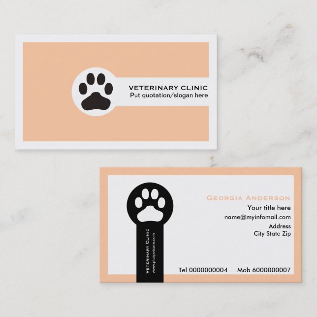 Peach Vet/Veterinary Clinical minimalist Visitkort (Fram/baksida)