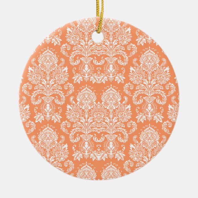 Peach Victorian Damask Julgransprydnad Keramik (Framsidan)