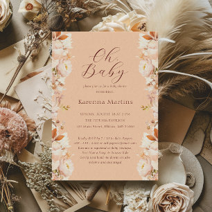 Peach Vintage Blommigt Fall Oh Baby Shower Inbjudningar