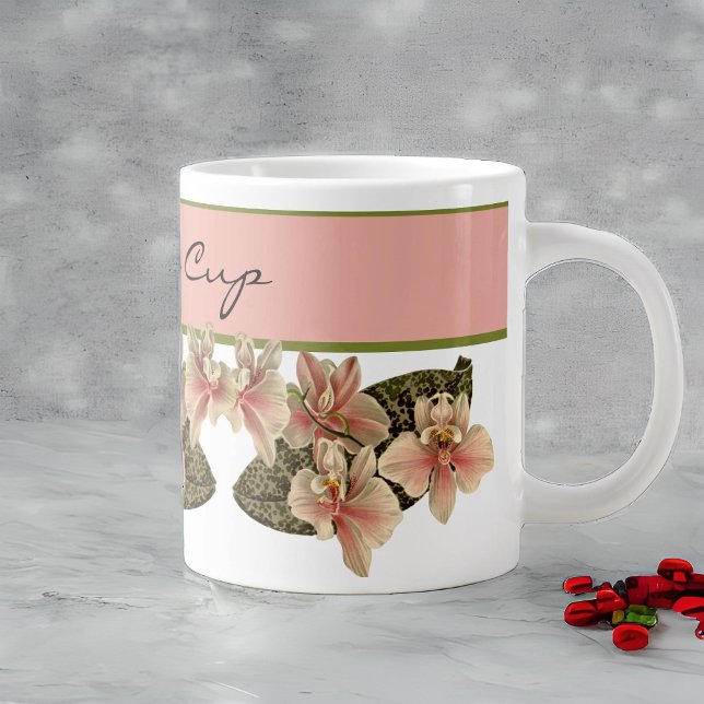 Peach Vintage Orchid Botanical Image Monogram Kaffemugg (Skapare uppladdad)