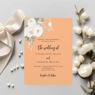 Peach vit ros blommigt bröllop inbjudningar
