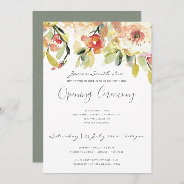 PEACH WATERCOLOR BLOMMIGT GRAND OPENENING CEREMONY INBJUDNINGAR (Fram/baksida)