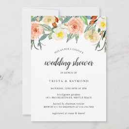Peach Watercolor Blommigt Par Möhippa Inbjudningar
